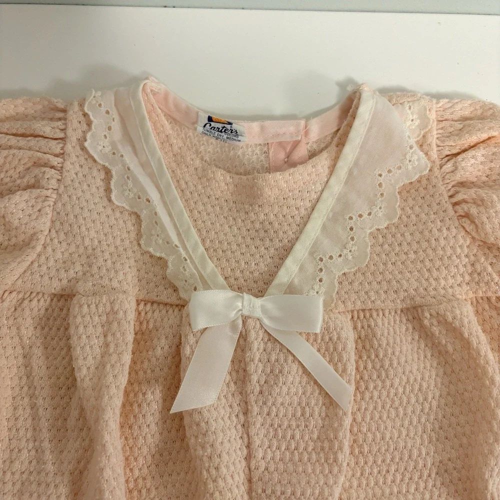 Vintage Carter's Pink Baby Romper Lace Ruffles Rosette 9 months